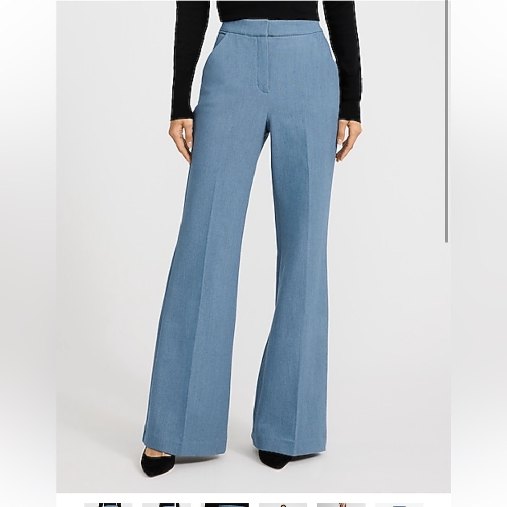 Express Editor Heathered Stretched Twill High-Waisted Blue Flare Trouser (8L)